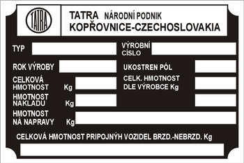 Tabliczka znamionowa Tatra wzór 2