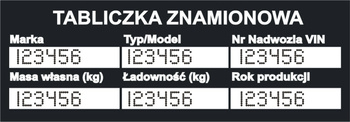 Tabliczka znamionowa do przyczep uniwersalna podłużna grawerowana