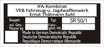 Tabliczka znamionowa SIMSON SR 50 1