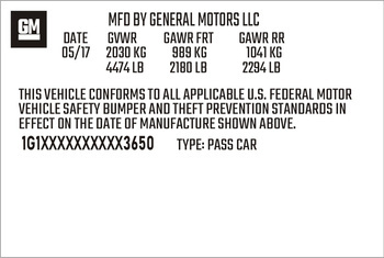 Naklejka tabliczka znamionowa do samochodu Chevrolet