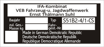 Tabliczka znamionowa SIMSON S51B2-4 1-CS