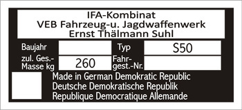 Tabliczka znamionowa SIMSON S50