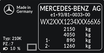 Naklejka tabliczka znamionowa Mercedes wzór IV