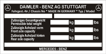Tabliczka znamionowa Mercedes wzór nr2 czysta