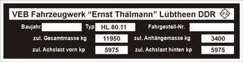Tabliczka znamionowa do przyczep IFA HL 80.11