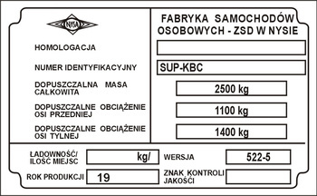Tabliczka znamionowa NYSA 522-5 FSO-ZSD