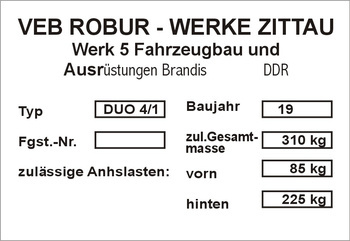 Tabliczka znamionowa SIMSON DUO 4-1 VB ROBUR DDR