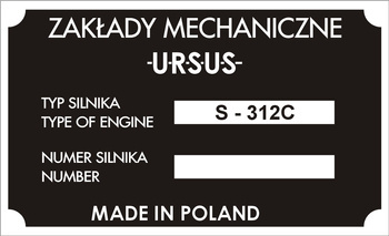 Tabliczka znamionowa URSUS C330 na silnik wzór II