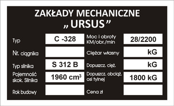 Tabliczka znamionowa URSUS C328 wzór II