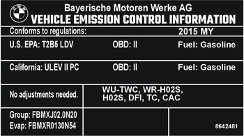 Naklejka znamionowa do samochodu BMW emisja spalin