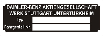 Tabliczka znamionowa Mercedes Benz 190 SL