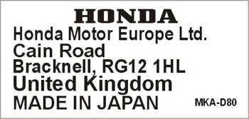 Tabliczka naklejka informacyjna Honda Made in Japan