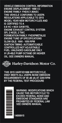 Tabliczka, naklejka informacyjna emisja spalin Harley Davidson
