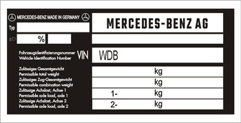 Tabliczka znamionowa Mercedes W107, W108, W109, W110