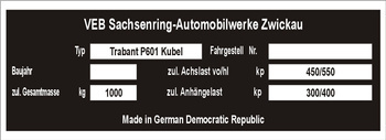 Tabliczka znamionowa Trabant kubel