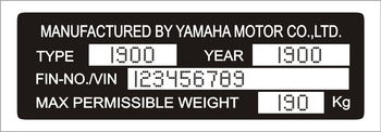 Tabliczka znamionowa do pojazdów i motocykli Yamaha ze znakowaniem