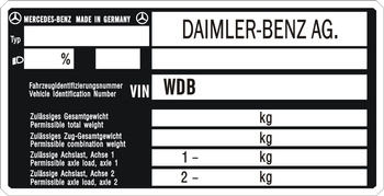 Tabliczka znamionowa aluminiowa do samochodu Mercedes czysta