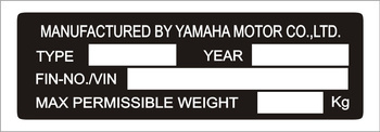 Tabliczka znamionowa do pojazdów i motocykli Yamaha
