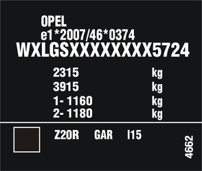 Naklejka tabliczka znamionowa Opel