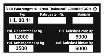 Tabliczka znamionowa do przyczep IFA HL 80.11 czysta