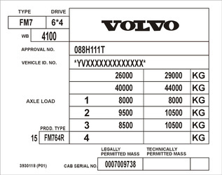 Tabliczka znamionowa duża do pojazdów Volvo