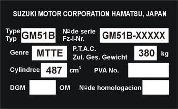Tabliczka znamionowa do pojazdów Suzuki Motor Corporation Hamatsu Japan