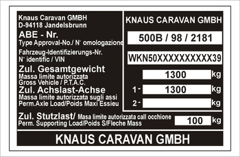 Tabliczka znamionowa do pojazdów i maszyn marki Knaus Caravan