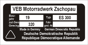 Tabliczka znamionowa MZ ES 300