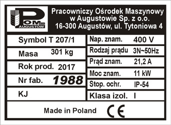 Tabliczka znamionowa do pojazdów i maszyn marki POM - Pracowniczy Ośrodek Maszynowy
