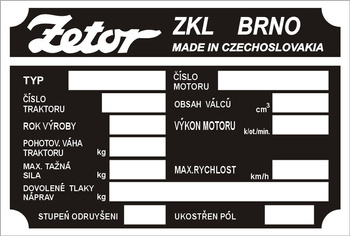 Tabliczka znamionowa Zetor czysta wzór 1