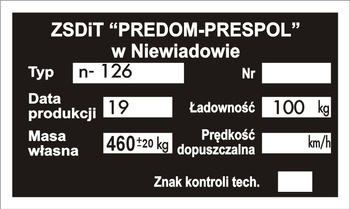Tabliczka znamionowa, przyczepa campingowa Niewiadów N126