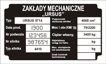 Tabliczka znamionowa URSUS C5714 z grawerem