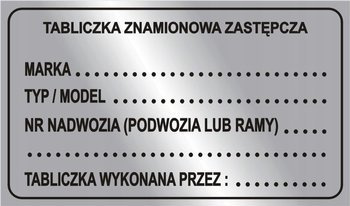 Tabliczka znamionowa zastępcza srebrna dla stacji diagnostycznych