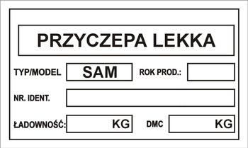 Tabliczka znamionowa SAM przyczepa lekka
