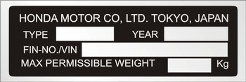 Tabliczka znamionowa do pojazdów i motocykli Honda