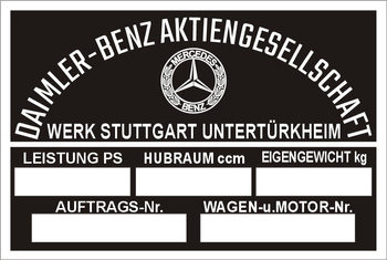Tabliczka znamionowa Mercedes W143 (Daimler Benz) wzór nr2