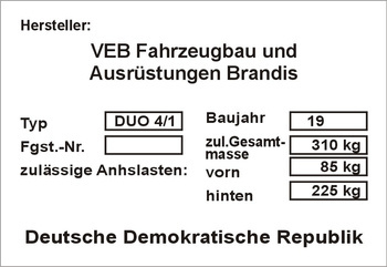 Tabliczka znamionowa SIMSON DUO 4-1 VEB Fahrz.