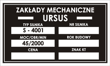 Tabliczka znamionowa URSUS C4011 na silnik
