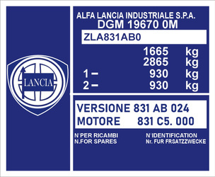 Tabliczka znamionowa do pojazdów Lancia