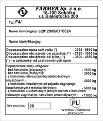 Tabliczka znamionowa do pojazdów i maszyn marki FARMER