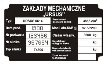 Tabliczka znamionowa URSUS C6614 z grawerem