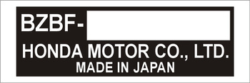 Tabliczka znamionowa na motor Honda BZBF made in Japan