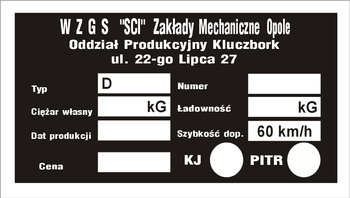 Tabliczka znamionowa Kluczbork przyczepa rolnicza-ciężarowa