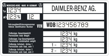 Tabliczka znamionowa aluminiowa do samochodu Mercedes z grawerem