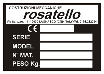 Tabliczka znamionowa do pojazdów i maszyn marki Rosatello czysta