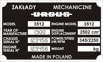 Tabliczka znamionowa URSUS C3512 z grawerem
