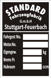 Tabliczka znamionowa motocykl standard GmbH