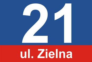 Tabliczka adresowa na dom niebiesko czerwona