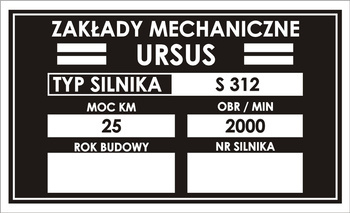Tabliczka znamionowa URSUS C325 na silnik
