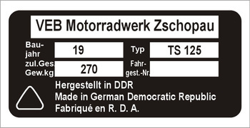 Tabliczka znamionowa MZ TS 125